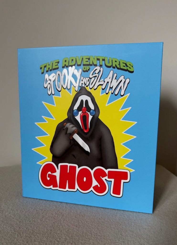 Spooky Slawn Halloween Figure Set (Frank, Sleddy & Ghost) with mini prints.