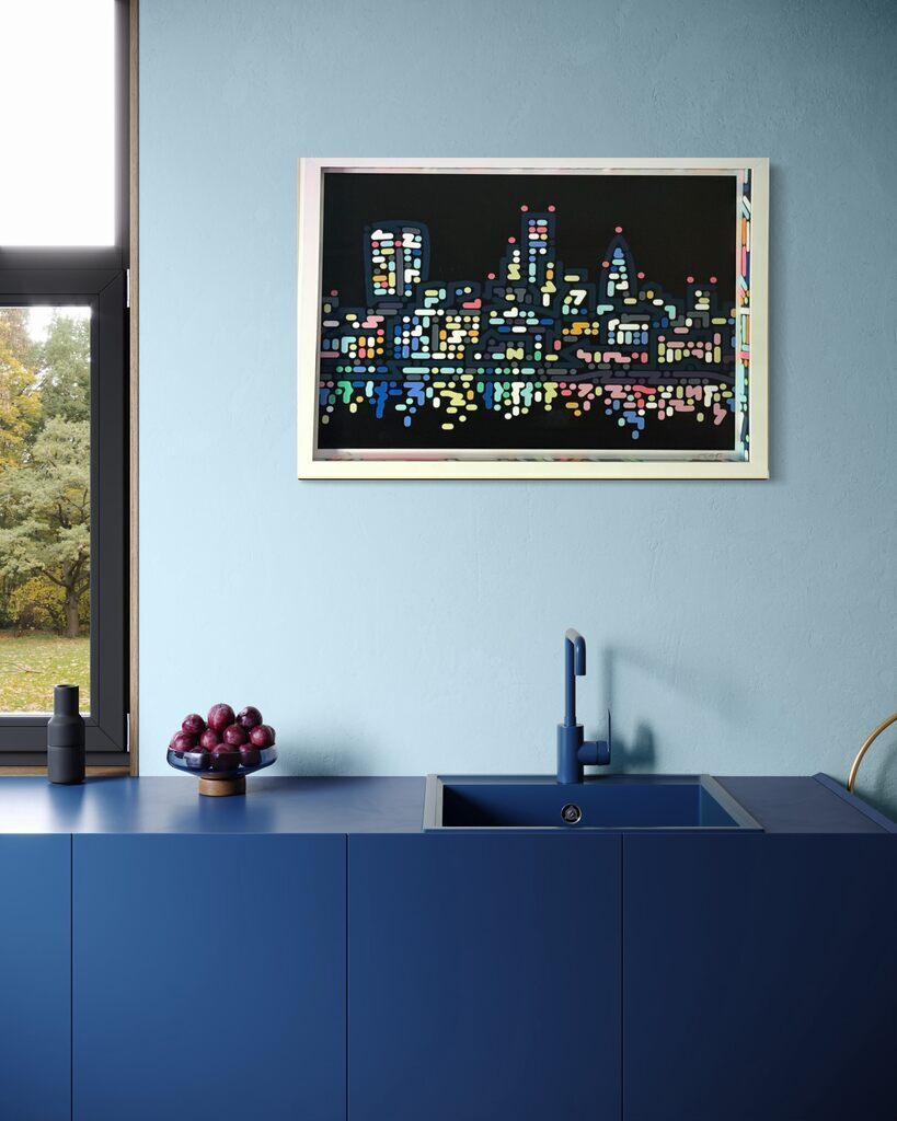 Thames Lights (Framed with hand painted spacers)