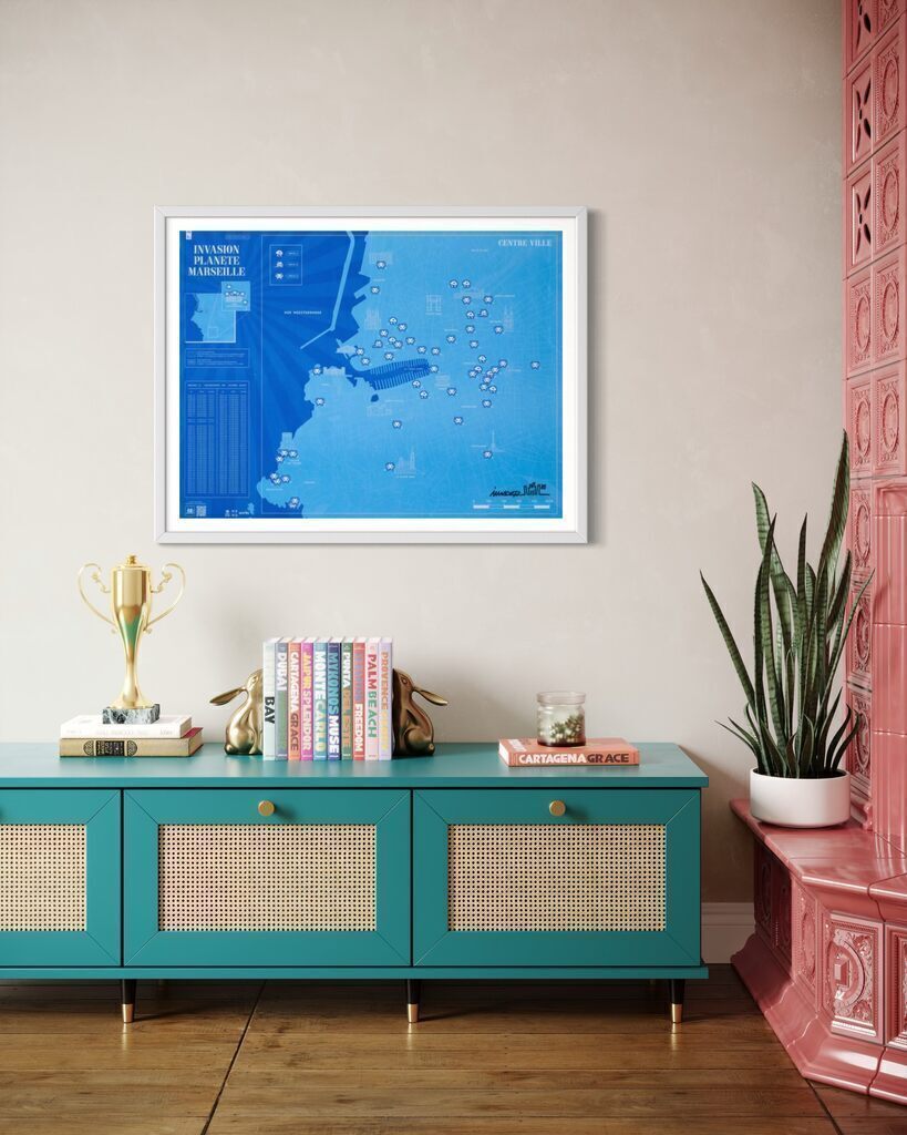 INVASION PLANETE MARSEILLE (Map, Signed, never folded) Framed