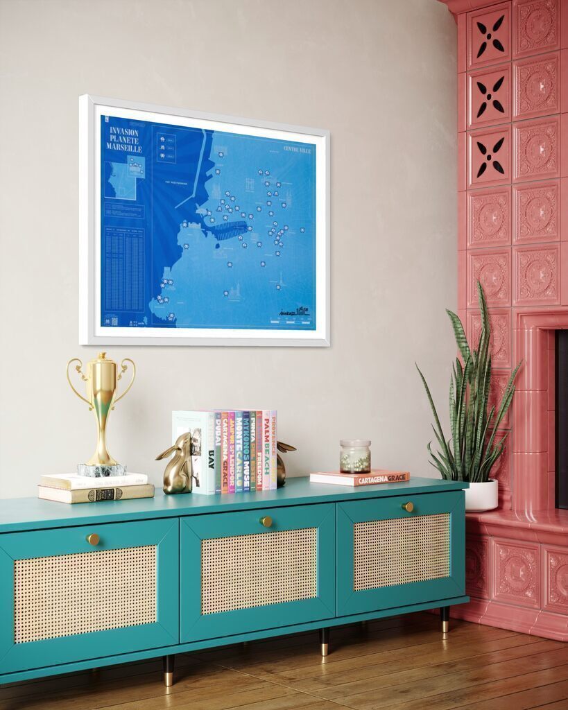 INVASION PLANETE MARSEILLE (Map, Signed, never folded) Framed
