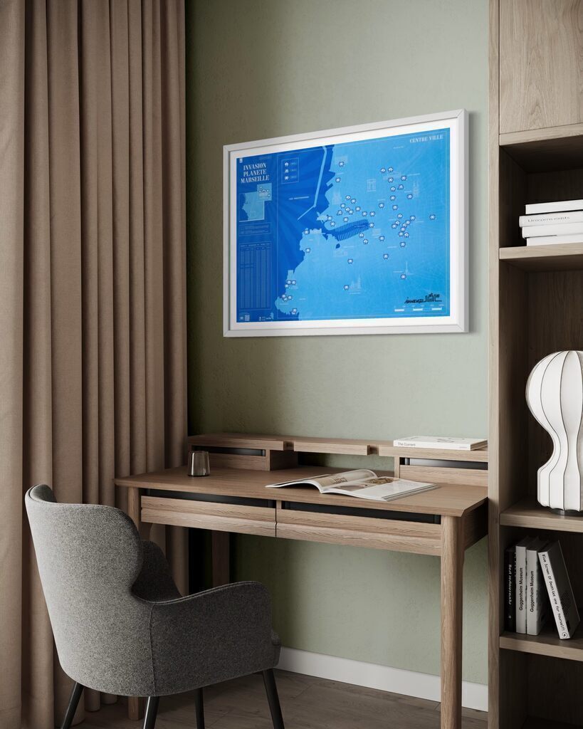 INVASION PLANETE MARSEILLE (Map, Signed, never folded) Framed