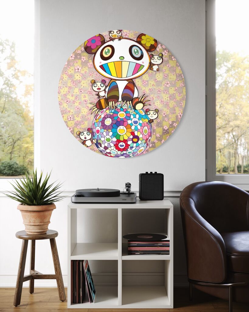 Panda Parent and Children in a Shower of Cherry Blossoms (flower ball Vuitton)