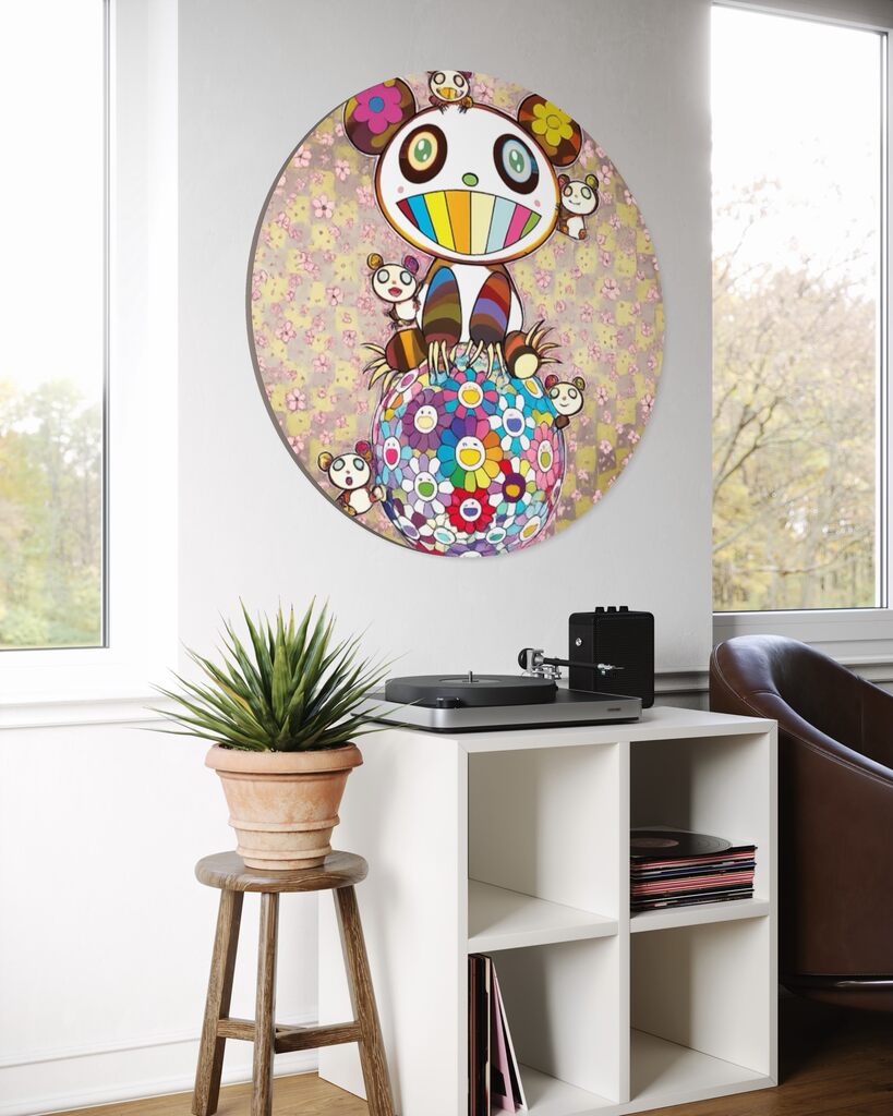 Panda Parent and Children in a Shower of Cherry Blossoms (flower ball Vuitton)