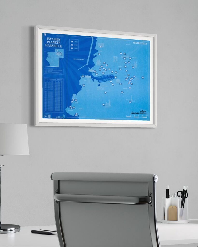 INVASION PLANETE MARSEILLE (Map, Signed, never folded) Framed