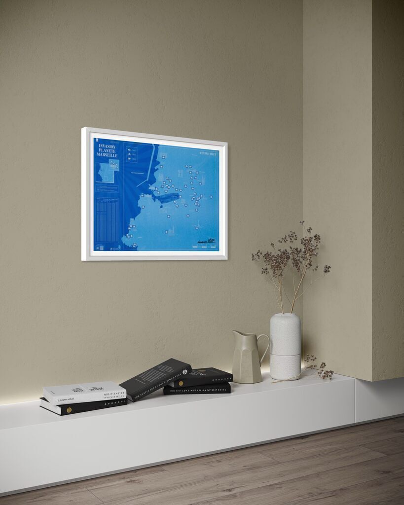 INVASION PLANETE MARSEILLE (Map, Signed, never folded) Framed