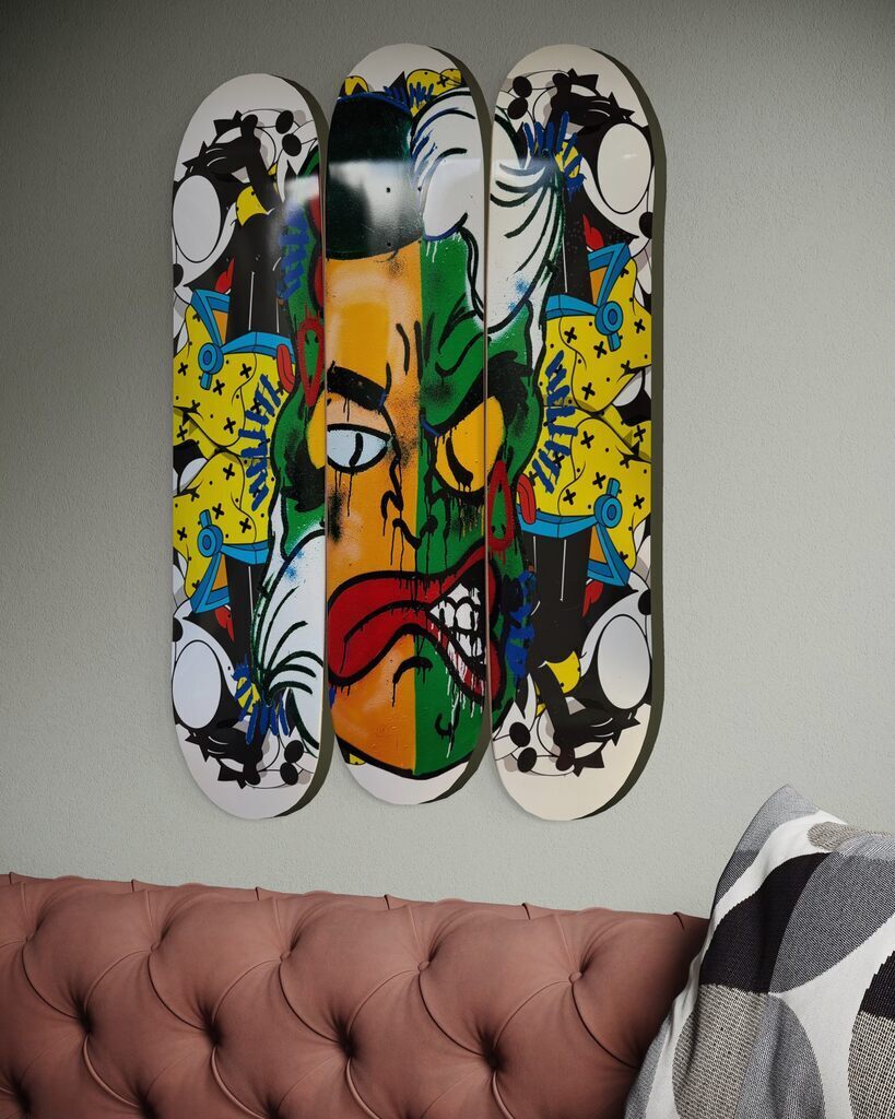 Harvey Dent / Two Face Skate Deck Diptych (Art Basel ‘25, Hand Signed)