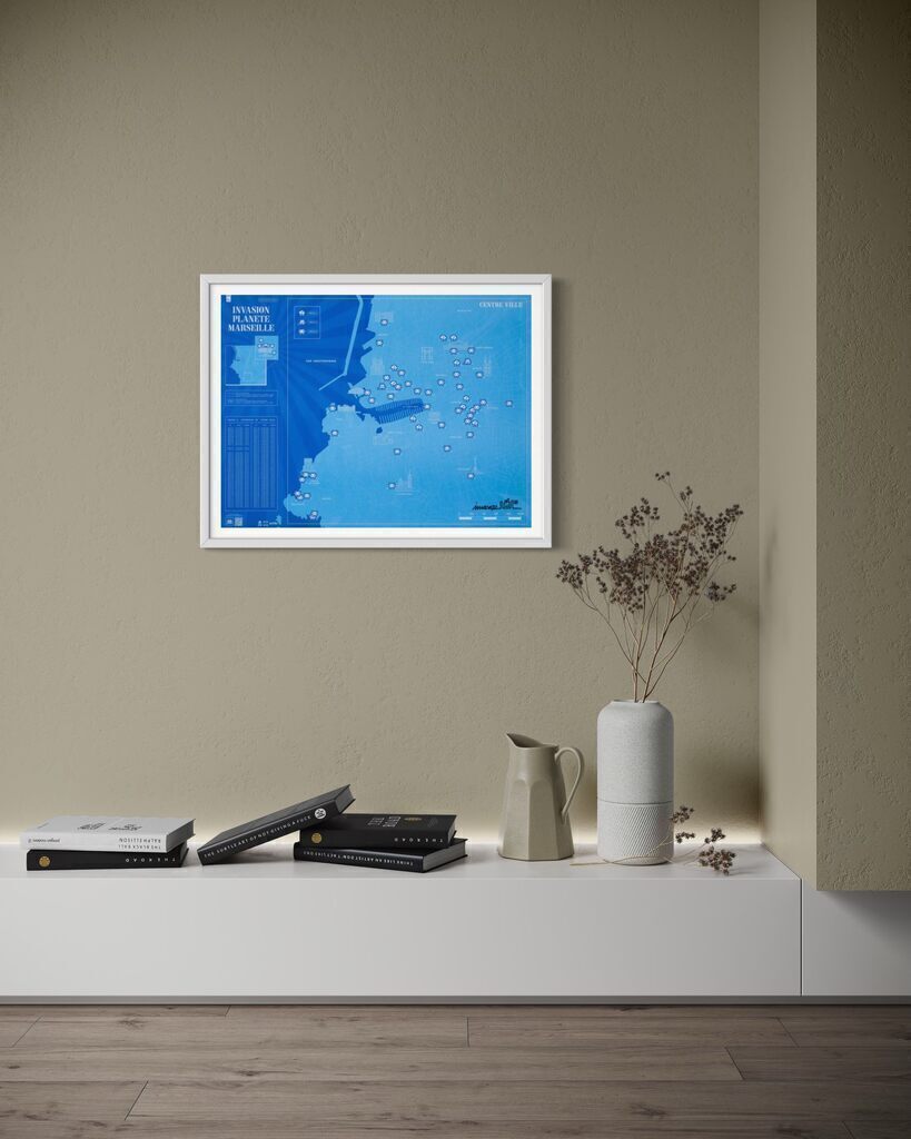 INVASION PLANETE MARSEILLE (Map, Signed, never folded) Framed