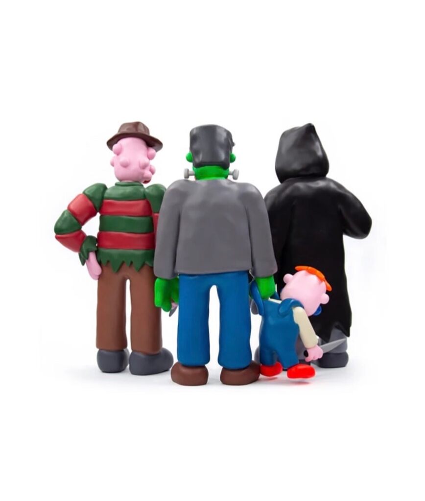 Spooky Slawn Halloween Figure Set (Frank, Sleddy & Ghost) with mini prints.