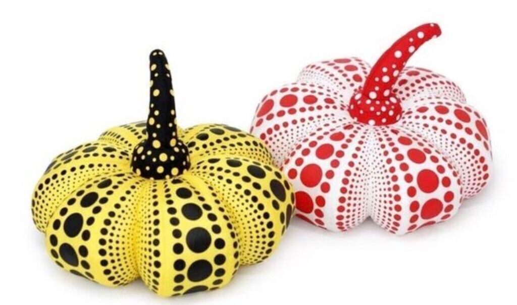 Set of Two Polka Dot Pumpkins (LARGE SIZE, PLUSH, RED WHITE & YELLOW BLACK)